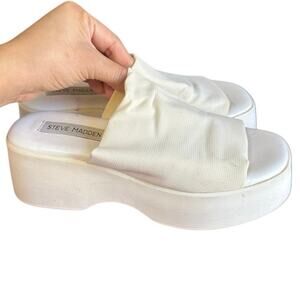 Steve Madden Slinky 30 Platform Slide Sandal White Stretchy Fabric‎ Upper Size 6